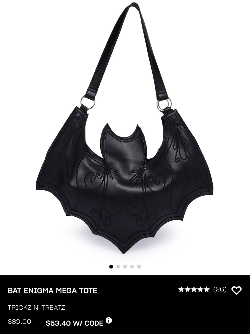 Black Sculptural Batwing Shoulder Bag -